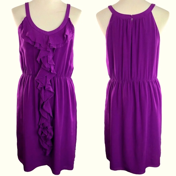 💜 Suzi Chin Silk Purple Ruffle Dress - Picture 1 of 7